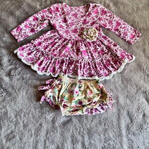 Mustard Pie Baby Girl Floral Tunic and Ruffle Bumbies Set Pink Cream 12M